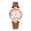 Polshorloges Fashion Trend Round Round Women's Watches Pu Leather Strap Personality Simple en veelzijdige Diamond Student Ladies Quartz