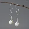 Dangle Earrings Lotus Fun Natural Mother Of Pearl Beads In Shells Curve Long For Women 925 Sterling Silver Luxury Fine Jewelry