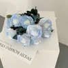 Dekorativa blommor blå konstgjorda 1/3st Peony Tea Rose Autumn Silk Fake For Diy Living Room Home Garden Wedding Decoration
