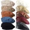 Autumn Winter PU Leather Berets Hats Women Solid Octagonal Newsboy Cap Vintage Stylish Artist Painter Caps Ladies Beret Flat Hat