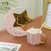 Mugs Nordic Irregular Ceramic Coffee Mug Creative Gold-painted Handle Fashion Star And Moon Shape Cup Saucer