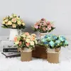 Decorative Flowers Simulation Silk Plastic Wedding Outdoor Living Room Decorations Ornaments Potted Bonsai Crafts Wholesale