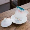 160ml White Porcelain Simple Hand-painted Ceramic Sancai Cover Bowl Kung Fu Tea Bowl Teaset Tea Ceremony Accessories Customized