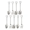 Servis uppsättningar 9 st rostfritt stål gaffel sked set spade design omrörning kaffete dessert kakor bestick för festrestaurang