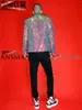 Bühnenbekleidung Nachtclub Bar DJ Sänger Fantasy Color Flash Diamond Motorrad Mode Lederjacke Herren Freizeitleistung Kleidung