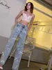 Frauen Jeans 2024 Frühlings- und Sommermode -Strass -Bogen gerade Hosen Koreanische Taille schlanker elegantes Weitbein für Frauen