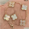 Charm Bracelets High Quality Flower Bracelet Four Leaf Clover Fashion Jewelry 18K Shell Motif Women Men Diamond Chain Valentines Day Dhcnb