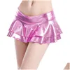 Jupes brillantes femmes pu cuir wetlook y Lady Girls Preeted Jirt Party Night Stage Dance Clubwear Pvc Metallic Miniskirts Drop Deved Dhhzw