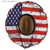 Широкие шляпы ковша шляпы Gemvie Wide Brim Flag Liquard Strape Hat для Mens Summer Sun State с подбородком y240409