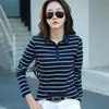 Summer damskie koszule polo bawełniane krótkie koszulka z krótkim rękawem żeńskie oddychane w paski TEE TEE Modne czarne dama topy m4xl 240409