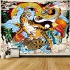 Japanese Tapestry White Cool Wolf Mount Fuji Red Sun Tapestries Ukiyo-e Waves Clouds Bamboo Crane Asian Style Art Wall Blankets