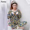 Accueil Vêtements automne confortable mince coton pyjama set girl mignon imprimé femmes pyjamas à manches longues pour femmes pijima pijima