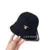 Designtextur Lamm Ull Fisherman CE Home Letter Korean Version Ins Women's Autumn and Winter Warm Basin Bucket Hat