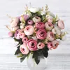 European Vintage Artificial Silk Tea Rose Flowers 6 Head 4 Small Bud Bouquet Wedding Home Retro Fake Flower Party Diy Decoration