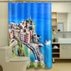 Shower Curtains 3D Scenic Seaside Town Pattern Waterproof Fabric Bathroom Washable Bath Curtain Products