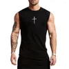 Tampo masculino Tampo de tampas masculinas personalizadas com estampa transversal sem mangas de camiseta esportiva de ginástica de algodão Ginásco