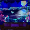 Fluorescerande mandala tapestry, UV psykedelisk svampdekoration, hem, sovrum, estetiskt rum, konstdekoration