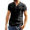 メンズカジュアルシャツ夏のメンズスタンディングカラーコットンリネン半袖シャツ2405
