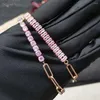 Pulseiras de charme tênis de cristal rosa para mulheres tendência feminina romântica brilhante zircônia ajustável Corrente de fivela dobrável em jóias de mão