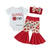 Kleidungssets geborene Mädchen Kleidung Mein erster Geburtstag süß ein Bellboden Hose Set Wassermelonen Sommer -Outfits mit Bogenstirnband Drop de dh3ki