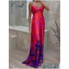 Basic Casual Kleider y Blume bedruckt Maxi Slip Kleider Frauen Mode vor Shoder gegen Neckrobe Vestidos Chic Lady Party Abend Drop de Dhgp8