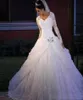 Vintage White Lace Ball Gown Wedding Dresses With Long Sleeves Spring Autumn Princess Ruched Garden Bridal Gowns Vestidos de Novia7211047