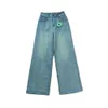 Dubbele rijbroek Nieuwe High Tailed High Elastic Dunne rechte been brede poot jeans zomer dames nieuw 2024