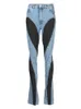 LGRQ 2024 Zomer Vrouwen jeans hoge taille gesplitste contrast kleur split slanke gedeconstrueerde denim lange flare broek wy557 240327