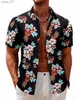 Мужские повседневные рубашки цветочная гавайская рубашка 3D Печатная мужская призвание пляж воротник Куба Camisa Clothing YQ240409