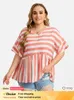 Women's Blouses Summer Elegant Fashion Plus Striped V-Neck Dolman Sleeve Blouse Loose Casual Top Women All-match Chiffon