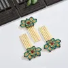 Wedding Women Traditional Chinese Blue Lotus Hair Accessories Cloisonne Hair Comb Headwear Hanfu Hairpin