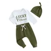 Set di abbigliamento nato baby boy St Patricks Day Outfit Charming Grent Green Pants Cants Cappello Vestiti invernali