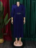 Casual jurken Spring Church Dress Women Lady Elegant Party Solid Color Mooie Afrikaanse chiffon geplooid Long Maxi met riem