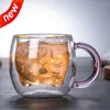 Vinglasögon enkel stil handgjorda mjölk kopp björn dubbelskikt hög bor glas värmebeständig juice dryck isolerad studentfrukost