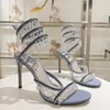 Rene Caovilla Avize Kristal Taşıyılmış Sandalet Deri Stiletto Topuklar Akşam Ayakkabıları Kadın Topuklu Lüks Tasarımcılar Ayak Uyanık Saray Ayakkabı Fabrika Ayakkabı Ayakkabı