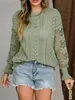 2024 explosion hollowed-out flower long sleeve sweater for women and women loose crew-neck pullover top