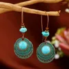 Kolczyki Dangle Retro Turquoise for Women Bohemian Ethic Oval Enings Vintage Almey Jewelry Akcesoria