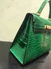 Handväska Crocodile Leather 7A Quality Bag 25cm Women Real Brand Wax Stitchingi3m7