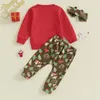 Kläder sätter 2st Baby Girls Christmas Outfit långärmad besättning hals jultomten/pepparkakan man tryck tröja med byxor pannband