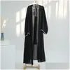 Ethnic Clothing Shiny Kimono Abaya Dubai Solid Soft Satin Fix Rhinestone Tape Trim Belted Cardigan Robe Woman Corban Eid Ramadan 2024 Dhkef