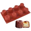 1 Piece 8 Cups Big Caneles Silicone Mold Bordelais Fluted Cake Baking Mold Tray Multiple Random Color