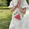 Väska kvinnor kawaii tote handväska mångsidig jordgubbe crossbody casual vävd satchel diy tecknad virkning hinkväska