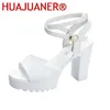 Sandalen Huajuaner Schuhe Frau Sommer modischer Pu -Fisch -Mund -Strass -Plattform Schnalle -Schnalle -Gurt High Heel Schuh