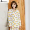 Roupas em casa jrmissli Sleepwear algodão pijama feminino de limão de limão fêmea tampo calças pijamas desgaste casual