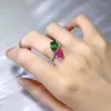 حلقات الكتلة S925 Silver Ring Droplet Zircon Zircon مع 7 9 ماس وردي للنساء المتقدم للسيدات متعددة الاستخدامات