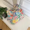 Shoulder Bags Portable Trendy Floral Canvas Bag Stripe Leopard Flower Print Cloth Simple Casual Large Capacity Handbag