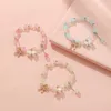 Strand Sweet Lovely Flower Charm Bracelets For Women Girls Pink Blue Beads Stretch Bracelet Students Friendship Jewelry Gift