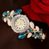 Armbanduhr Armband Frauen Uhren Mode Quarz Kristall Strassbeacht