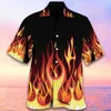 Camisas casuais masculinas Hawaii Fire Flame 3 D Men Mulheres Moda Moda Blusa Lapel Camisa de Lapel Praia Camisas Clothin