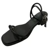 2024 Frauen Sandalen Riemchen Open Toe Cuban Heels Knöchelschnalle Römische Sandalenschuhe 240328